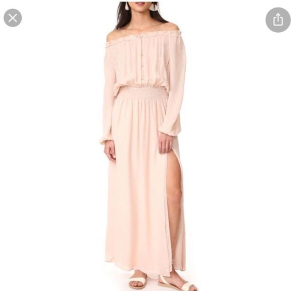 NWT LoveShackFancy Smocked Washed Silk Maxi Dress In Powder Pink- Size XS - Picture 1 of 15